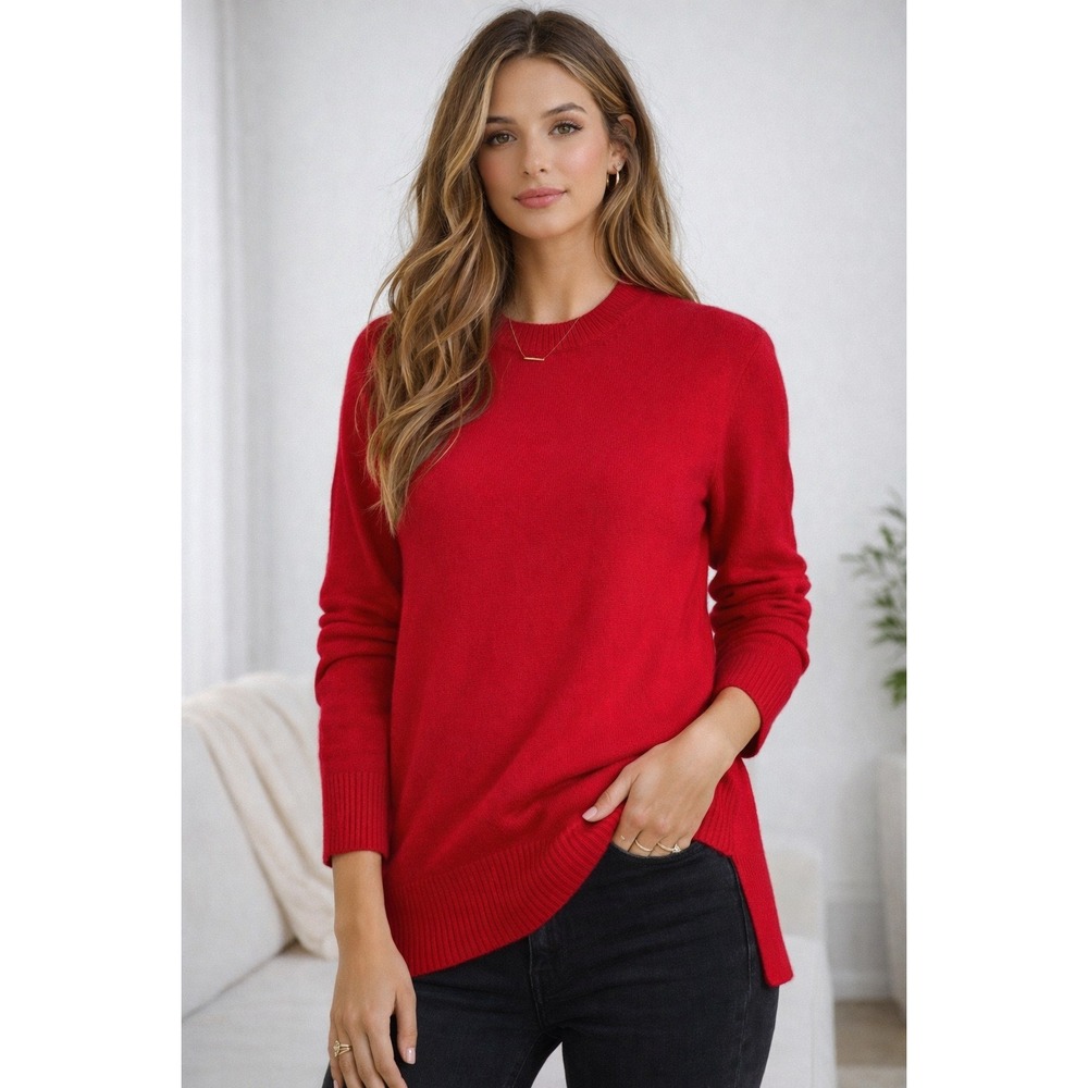 Talbots Petite 100% Cashmere Sweater Red Crew Neck Size SP‎ Soft Classic Knit